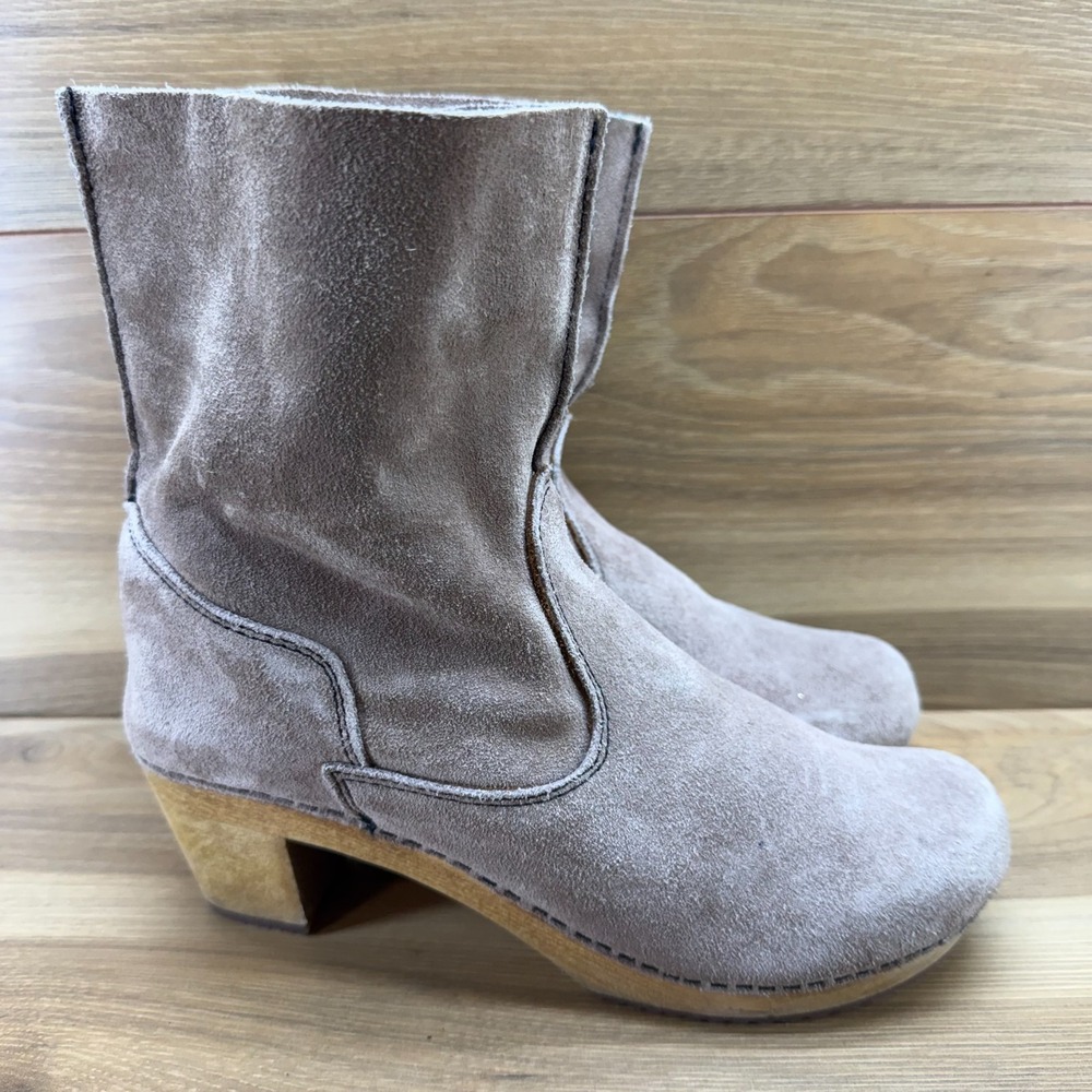SANITA Wooden Clog Boots‎ Womens 8 8.5 EU 39 Beige Suede Minimalist Casual